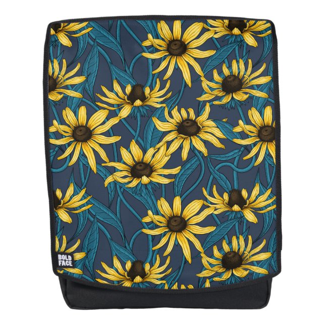 Yellow Rudbekia on navy Backpack (Front)