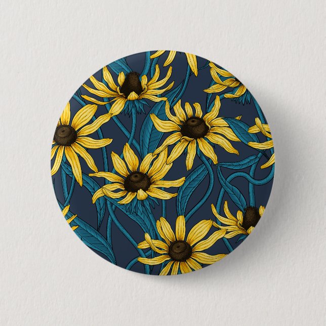 Yellow Rudbekia on navy Button (Front)