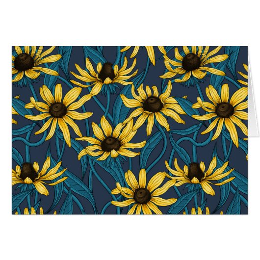 Yellow Rudbekia on navy Cards (Front Horizontal)