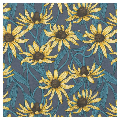 Yellow Rudbekia on navy Fabric