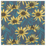 Yellow Rudbekia on navy Fabric