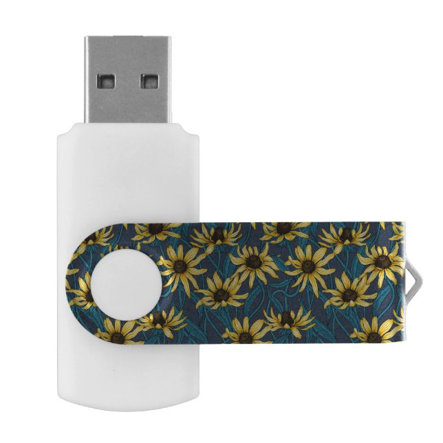 Yellow Rudbekia on navy Flash Drive (Opened)