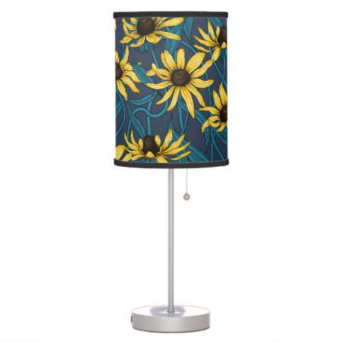 Yellow Rudbekia on navy Table Lamp