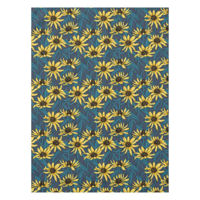 Yellow Rudbekia on navy Tablecloth (Front)
