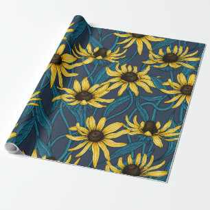 Yellow Rudbekia on navy Wrapping Paper