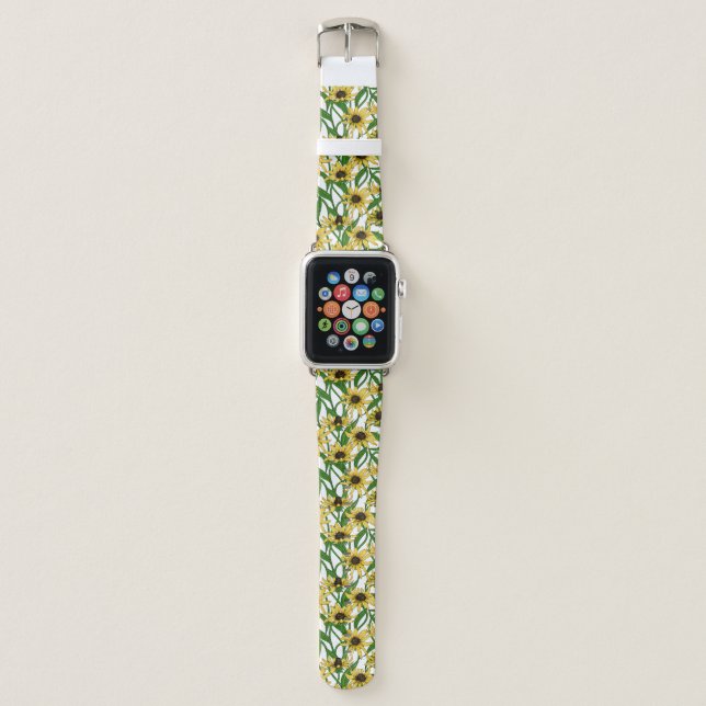 Yellow Rudbekia on white Apple Watch Band (Front)