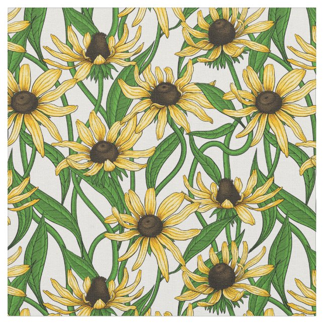 Yellow Rudbekia on white Fabric (Close Up)