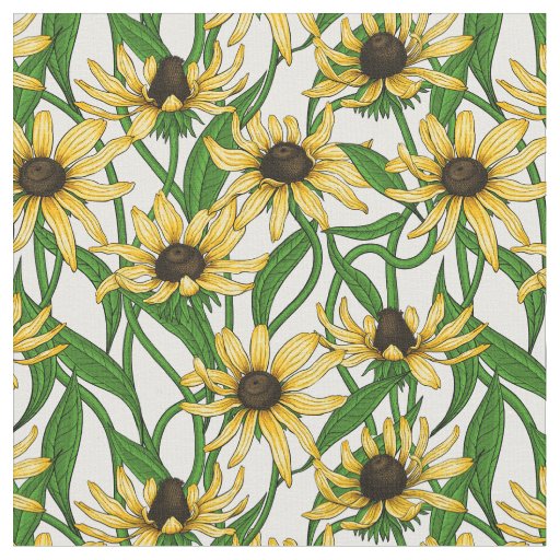 Yellow Rudbekia on white Fabric