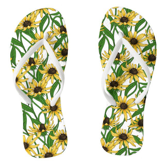 Yellow Rudbekia on white Flip Flops (Footbed)