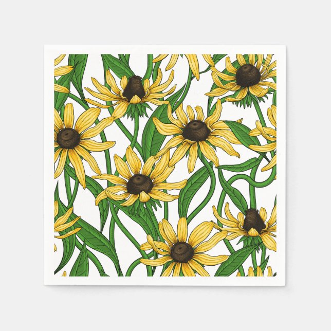 Yellow Rudbekia on white Napkins (Front)