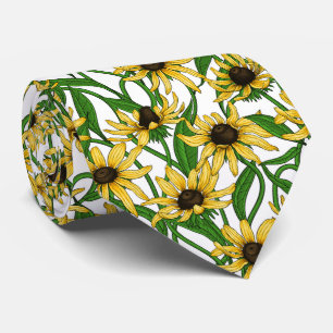 Yellow Rudbekia on white Neck Tie