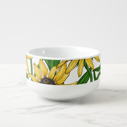 Yellow Rudbekia on white Soup Mug