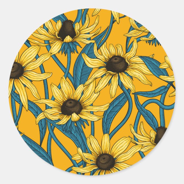 Yellow Rudbekia on yellow Classic Round Sticker (Front)