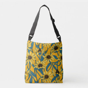 Yellow Rudbekia on yellow Crossbody Bag