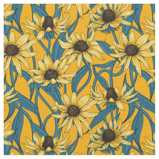Yellow Rudbekia on yellow Fabric