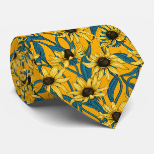 Yellow Rudbekia on yellow Neck Tie