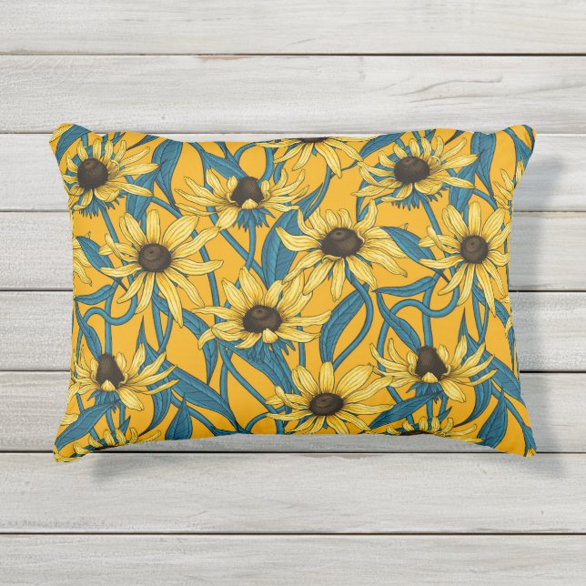 Yellow Rudbekia on yellow Outdoor Pillow (Front)