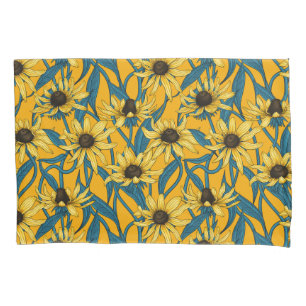 Yellow Rudbekia on yellow Pillow Case
