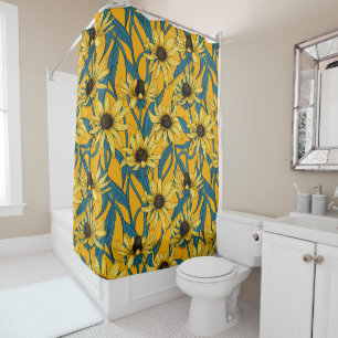 Yellow Rudbekia on yellow Shower Curtain