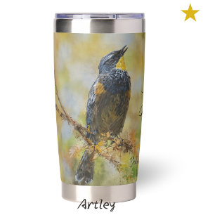 Yellow Rumped Warbler Bird Painting Initials  Insulated Tumbler