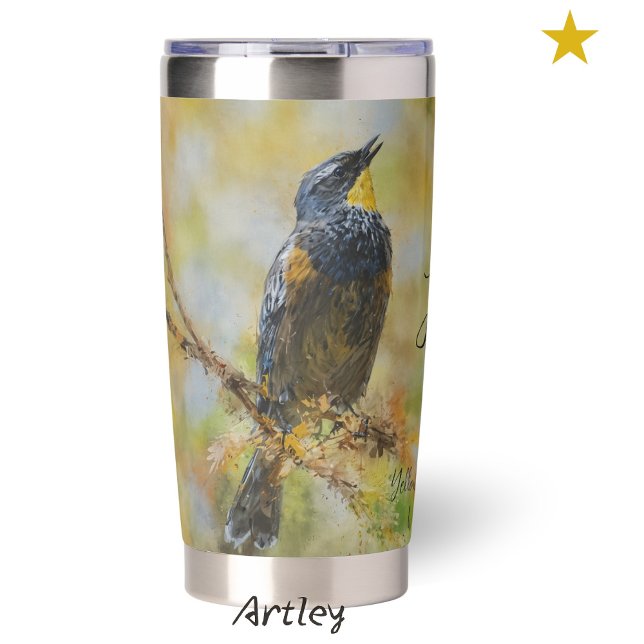 Yellow Rumped Warbler Bird Painting Initials  Insulated Tumbler (Creator Uploaded)