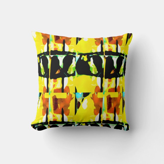 Yellow Rust Green Black Large Tiles Abstract Art  Throw Pillow (Front)