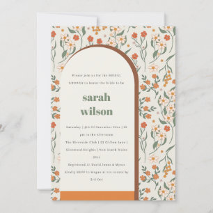 Yellow Rust Groovy Retro Arch Floral Bridal Shower Invitation