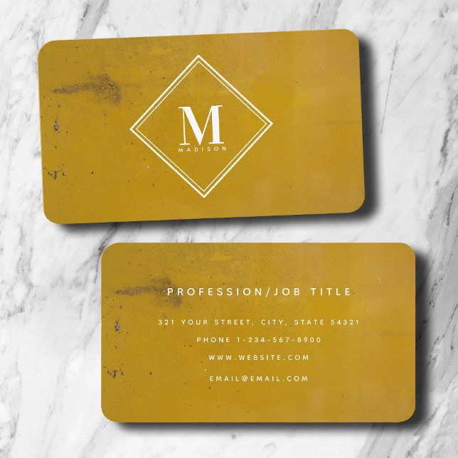Yellow Rust Metallic Texture Monogram Initial Business Card (Yellow Rust Metallic Texture Monogram Initial Business Card)
