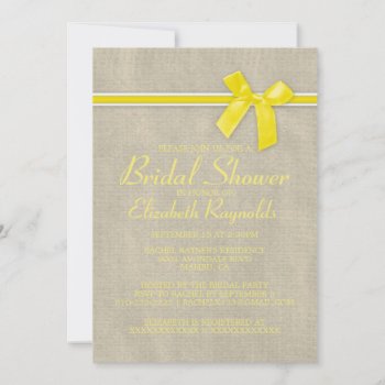 Yellow Rustic Burlap Bridal Shower Invitations by topinvitations at Zazzle