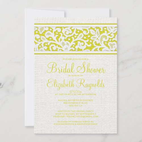 Yellow Rustic Burlap Linen Bridal Shower Invites