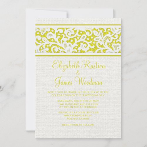 Yellow Rustic Country Burlap Wedding Invitations