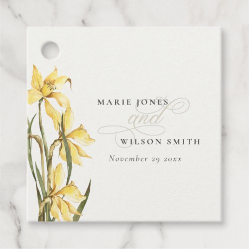 Yellow Rustic Daffodil Floral Watercolor Wedding Favor Tags