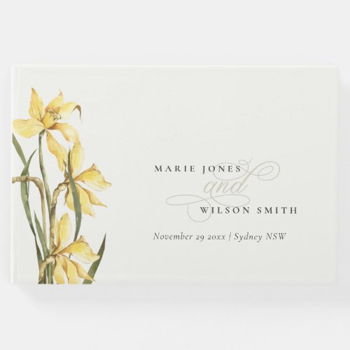 Yellow Rustic Daffodil Floral Watercolor Wedding Guest Book