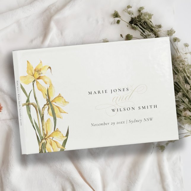 Yellow Rustic Daffodil Floral Watercolor Wedding Guest Book (Creator Uploaded)