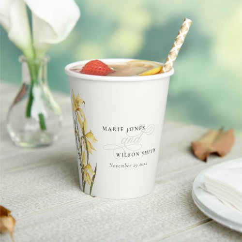 Yellow Rustic Daffodil Floral Watercolor Wedding Paper Cups