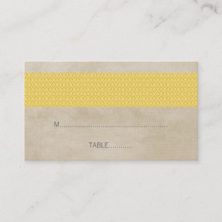 Yellow Rustic Damask Wedding Place Card