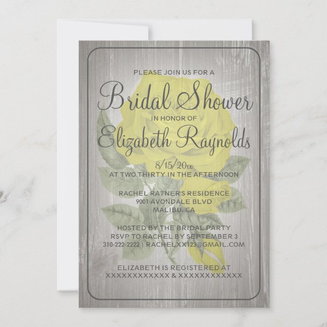 Yellow Rustic Floral Bridal Shower Invitations (Front)