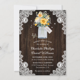 Yellow Rustic Floral Wedding Invitation