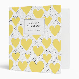 Yellow Rustic Hearts and Confetti Pattern 3 Ring Binder
