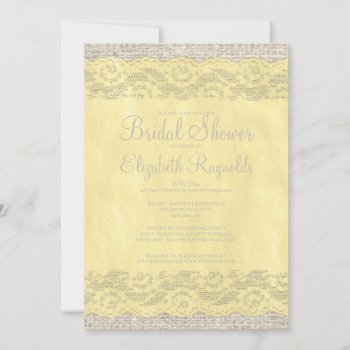 Yellow Rustic Lace Bridal Shower Invitations by topinvitations at Zazzle