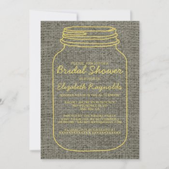 Yellow Rustic Mason Jar Bridal Shower Invitations by topinvitations at Zazzle