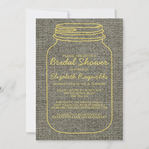 Yellow Rustic Mason Jar Bridal Shower Invitations