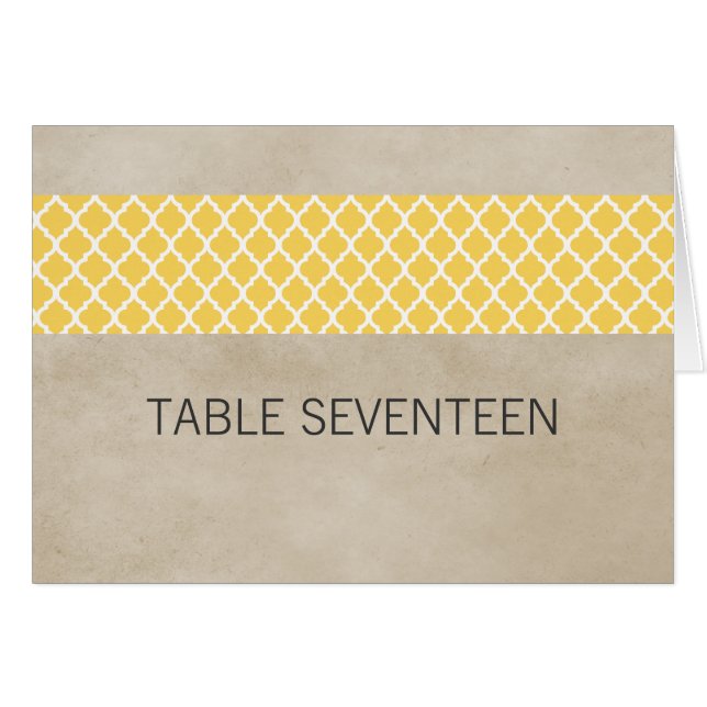 Yellow Rustic Quatrefoil Table Number Card (Front Horizontal)