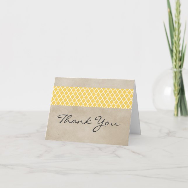 Yellow Rustic Quatrefoil Thank You Card (Front)