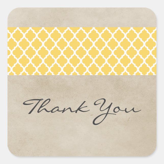 Yellow Rustic Quatrefoil Thank You Stickers (Front)