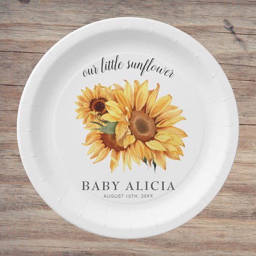 Yellow Rustic Sunflower Baby Shower Paper Plates