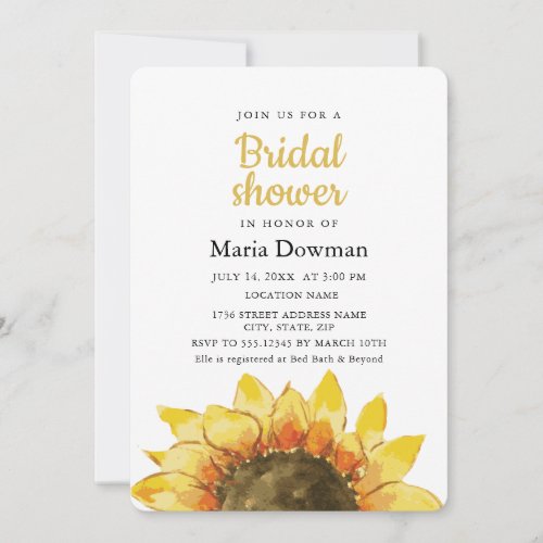 Yellow rustic sunflower Country  Bridal Shower Invitation