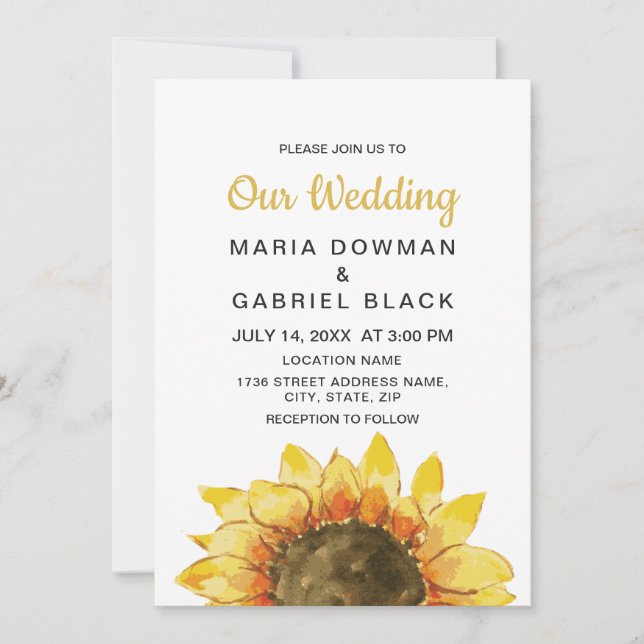 Yellow Rustic sunflower. Country chic wedding Invi Invitation (Front)