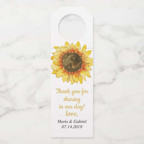 Yellow Rustic sunflower Country  wedding Bottle Hanger Tag