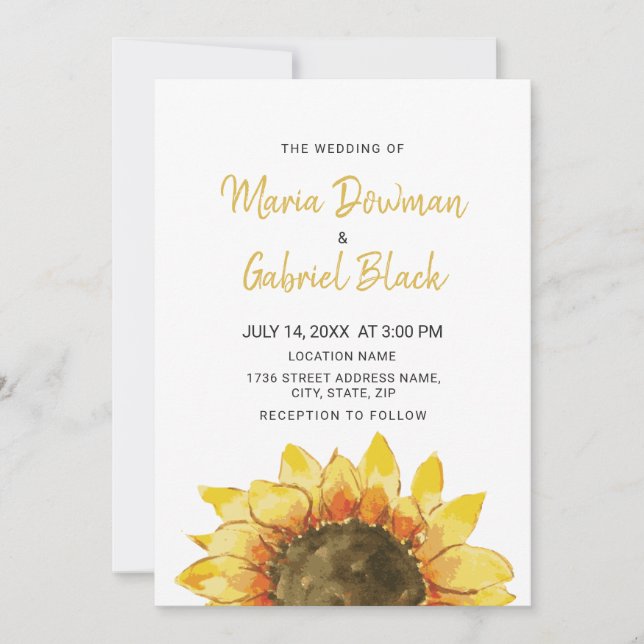 Yellow Rustic sunflower. Simple chic wedding Invitation (Front)